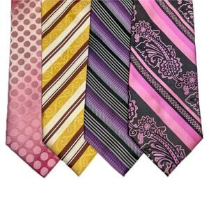 Vintage Pink Purple Gold Men’s Necktie Lot 4pc Fun Fashion Tie Prom Wedding